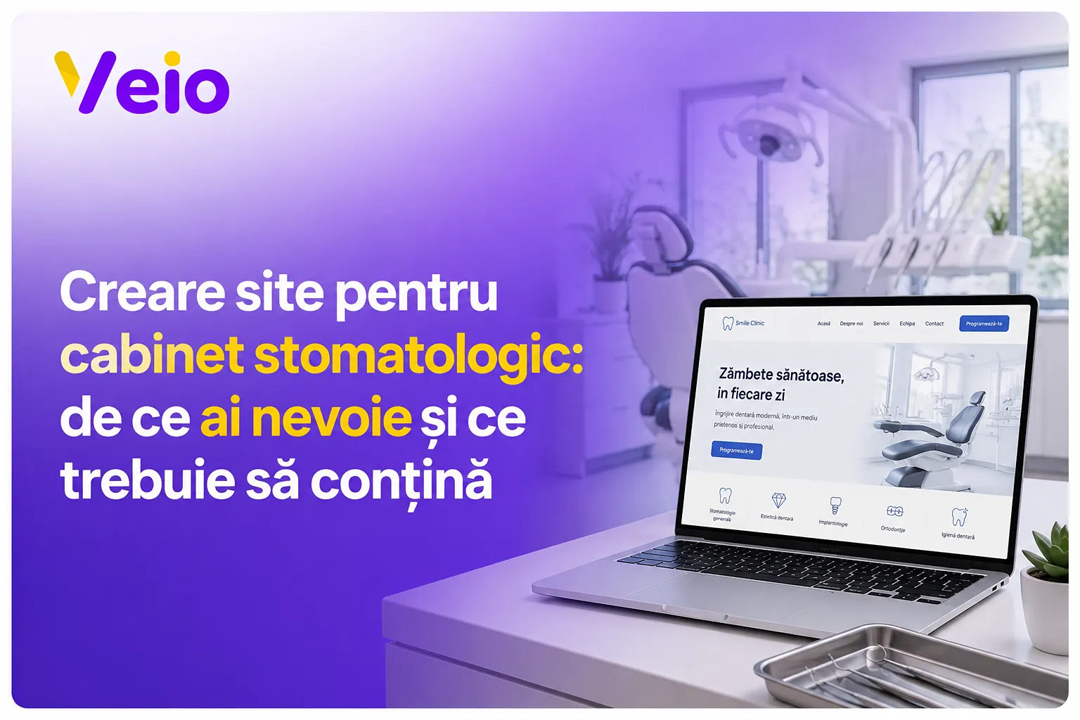 Site pentru cabinet stomatologic afișat pe laptop și telefon
